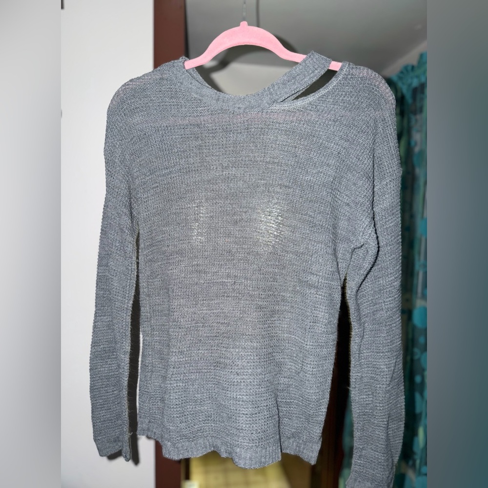 Blue Half Cut Shoulder Sweater